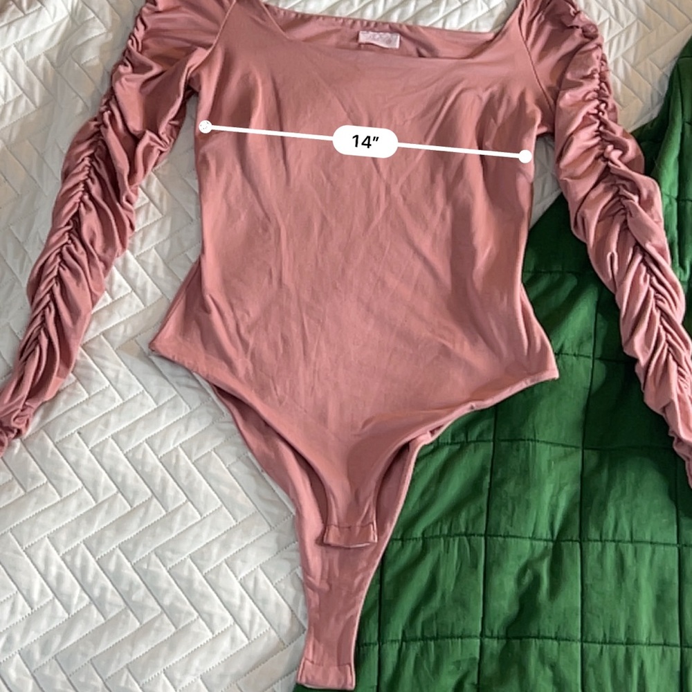 Pink Lily Ruched Sleeve Bodysuit in Soft Pink